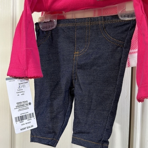 CARTERS Barbie Pink Baby Girl 3-Piece  Little Vest Jeans Set Valentines Day - Picture 7 of 11